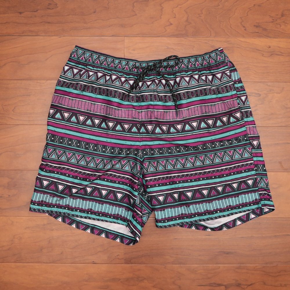 No Boundaries Swim Trunk Size Large Triangle Print Green Purple